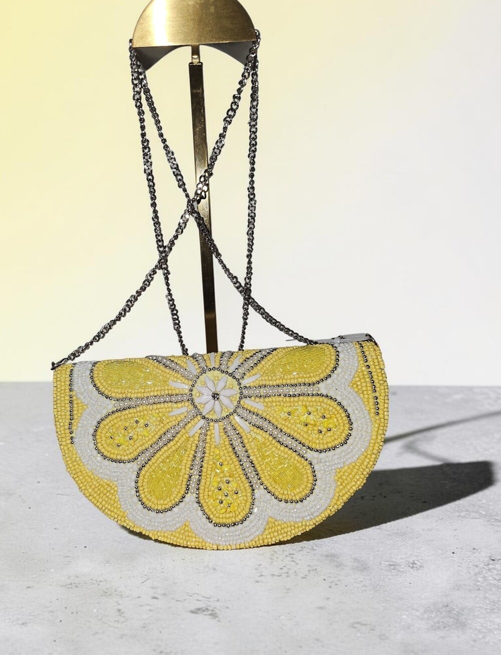 Studio 21 Yellow Beaded Floral / Lemon Crossbody Bag